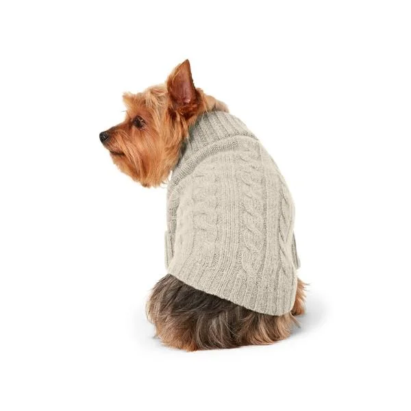 Ralph Lauren Cable Cashmere Dog Sweater - Size L in Light Grey Heather