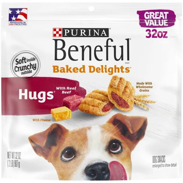 Purina Beneful Dog Treats - Baked Delights Hugs with Real Beef & Cheese, 32 oz. Pouch