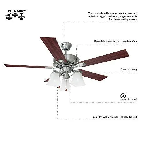 Design House 153965 Millbridge 3-Light Ceiling Fan 52 inch, White