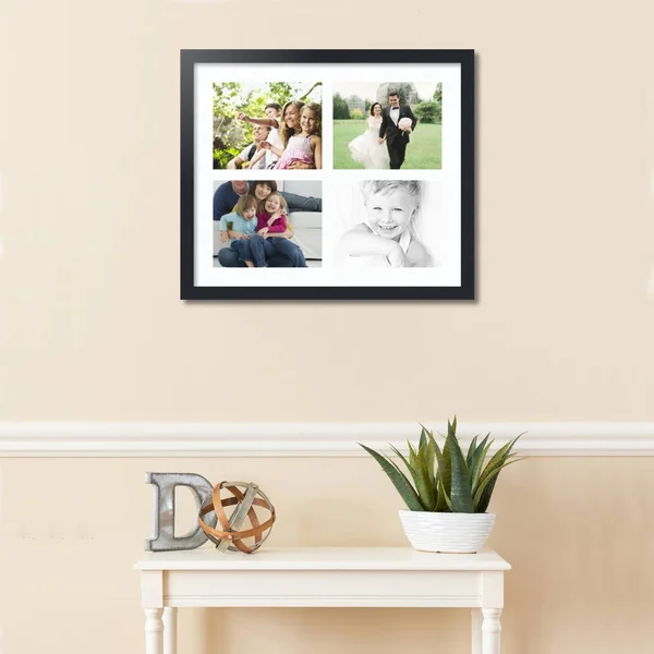 Collage Picture Frame - Satin Black Frame with 4 openings for 8x10 Photos with Super White Mat. D3926T10, ArtToFrames
