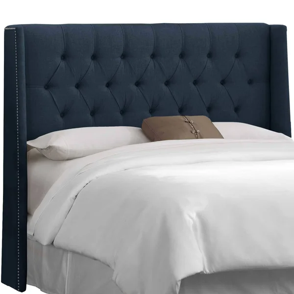 Skyline Furniture Custom Tufted Linen Wingback Headboard (California King - Talc), Beige