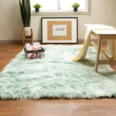 Dominick Handmade Shag Faux Sheepskin Teal Area Rug Etta Avenue Rug Size: Rectangle 5& x 7&