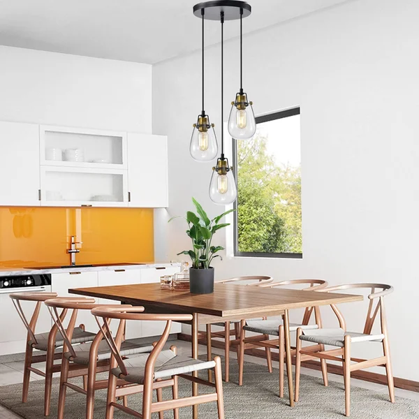 Edvivi 3-Light Black and Antique Gold Pendant with Glass Shade