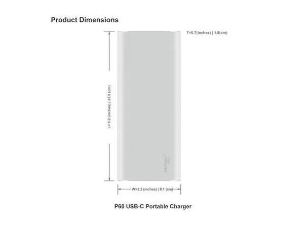 BatPower PDE 2 P60s USB C External Battery Power Bank Portable Charger for New MacBook Pro 15, 13-inch 2016 2017 to Current Surf