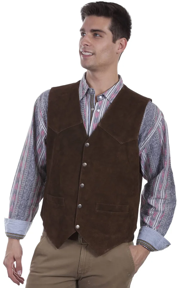 Scully Mens Brown Calf Suede Western Snap Vest
