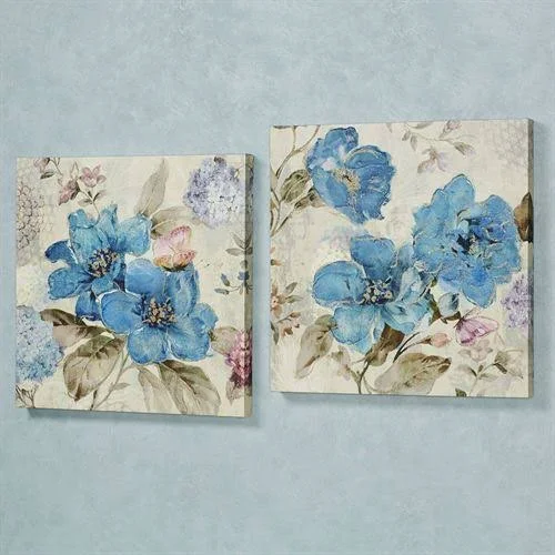 Floral Delight Canvas Wall Art Medium Blue Set of Two, Set of Two, Medium Blue