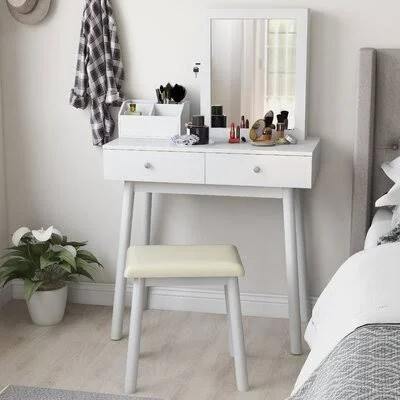 Zetta Vanity Set with Stool and Mirror Corrigan Studio Color: White