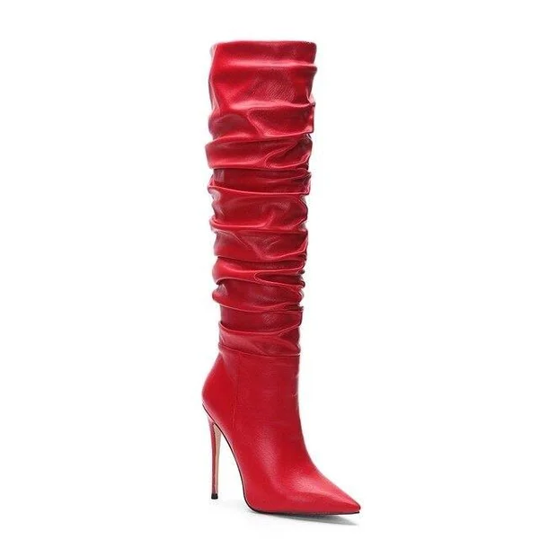 Stella - Knee High Boots, Over The Knee Boots, Thigh High Boots with Heels, Red, 4