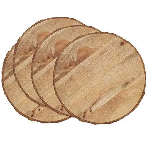Fennco Styles Bark Edge Wood Grain Decorative Charger Plates 14x22 Round, Set of 4 – Natural Mango Wood Table Chargers for Banqu