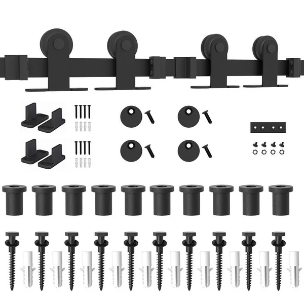 Winsoon GCM1955 12 ft. /144 in. Top Mount Sliding Barn Door Hardware Track Kit for Double Doors with Non-Routed Floor Guide
