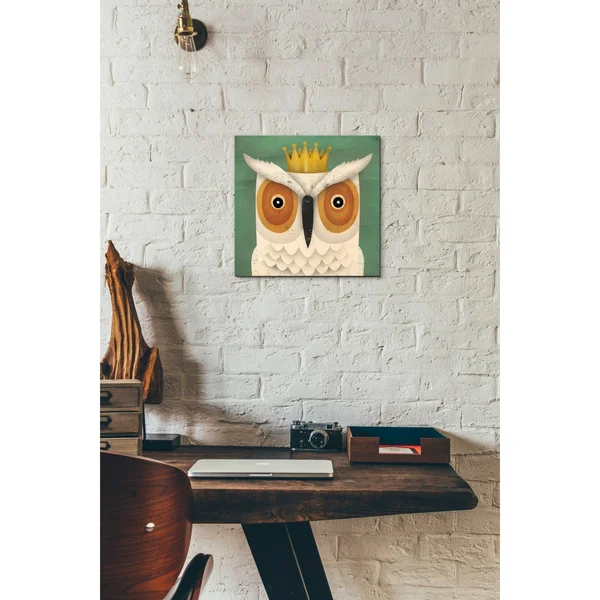 Epic Graffiti 'White Owl with Crown' by Ryan Fowler, Giclee Canvas Wall Art - 18 x 18