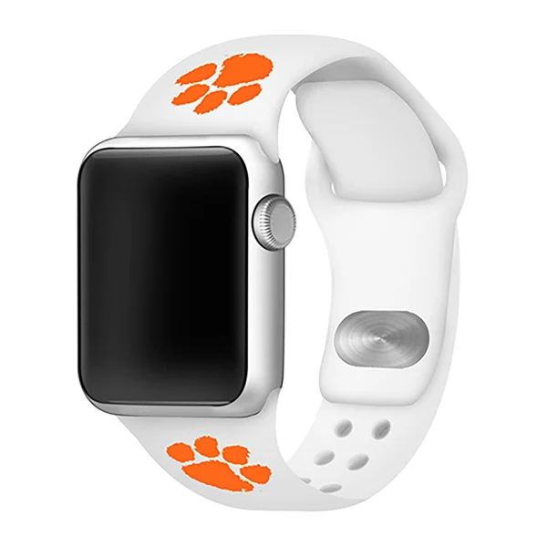 Clemson Tigers Silicone Apple Watch Band - White