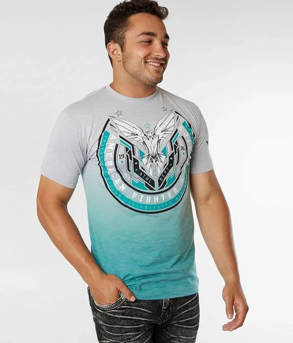 American Fighter Porter T-Shirt - Grey/Turquoise Small, Men's