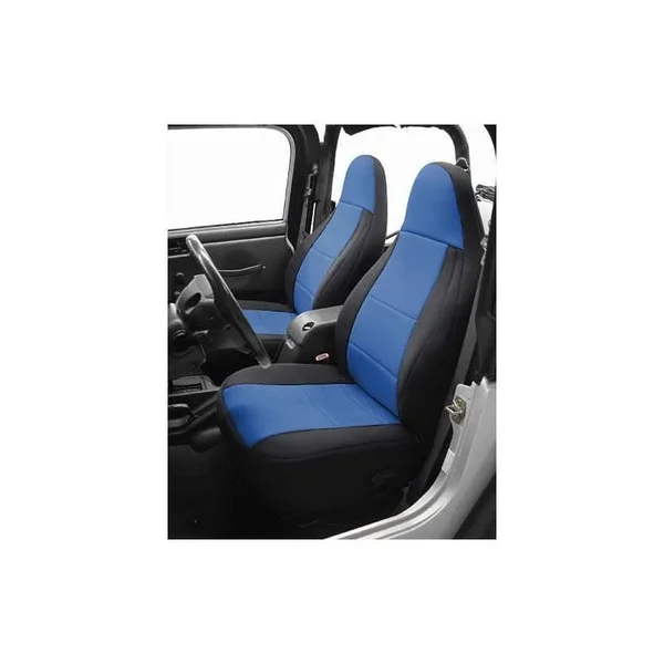 Coverking Jeep Neoprene Seat Covers in Black/Blue - Front with Embroidered Jeep Logo - SPC149L