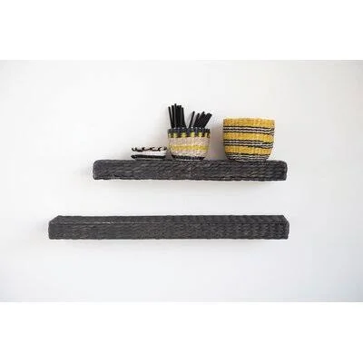 Julianna Handwoven Water Hyacinth Wall Shelf Birch LANE? Size: 2x22 H x 23.5x22 W x 4.75x22 D - Finish: Black