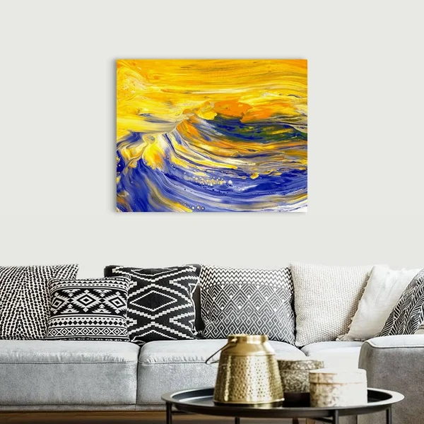 Oil Painting in Yellow and Blue Colors, Front View, Canvas Wall Art, 45x36, Great Big Canvas