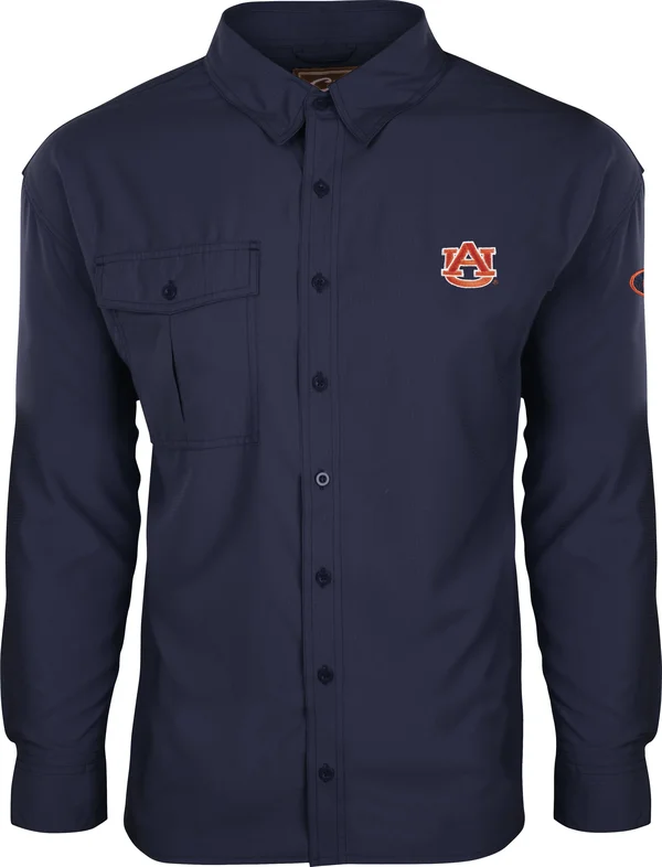 Drake Waterfowl Men's Auburn Tigers Flyweight Long-Sleeve Shirt Navy Small