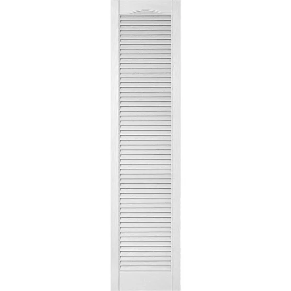 12 inchw x 29 inchh Lifetime Vinyl - Custom Cathedral Top All Louver, Open Louver Shutters, w/Shutter-Loks (Per Pair), Bright Whi