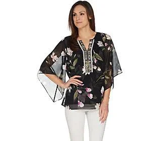 Belle by Kim Gravel Magnolia Print Blouse - Size 3X, Black
