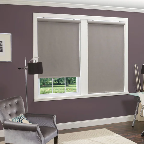 Cordless Linen Look Thermal Fabric Roller Shade - Size 43x22 W x 66x22 L in Gray by Whole Space Industries