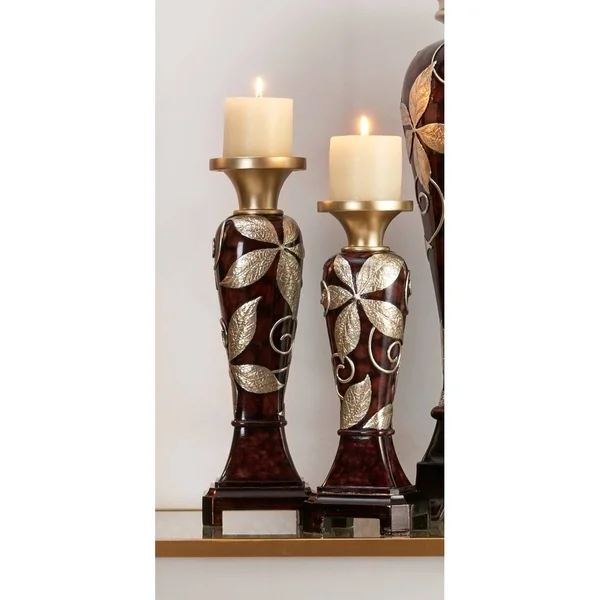 14 in, 16 in Folius Floral Foliage Candleholder Set of 2
