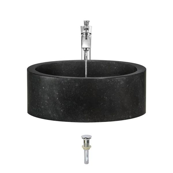 Mr Direct 862 Honed Basalt Vessel Sink Ensemble with Chrome Finish 726 Faucet, Pop-Up Drain, and Sink Ring