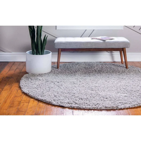 Unique Loom Davos Shag Sterling Gray 6 ft. x 6 ft. Round Area Rug