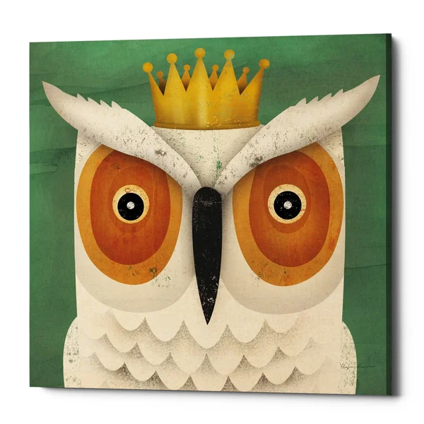 Epic Graffiti 'White Owl with Crown' by Ryan Fowler, Giclee Canvas Wall Art - 18 x 18
