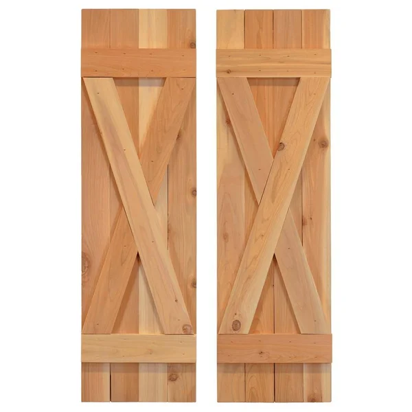 14 in. x 36 in. x Dirty Blonde Board & Batten Shutter Pair - Brown