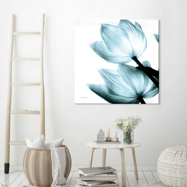 Picture Perfect International Debra Van Swearingen Translucent Tulips II Sq Aqua Crop Giclee Stretched Canvas Wall Art - Size: 36