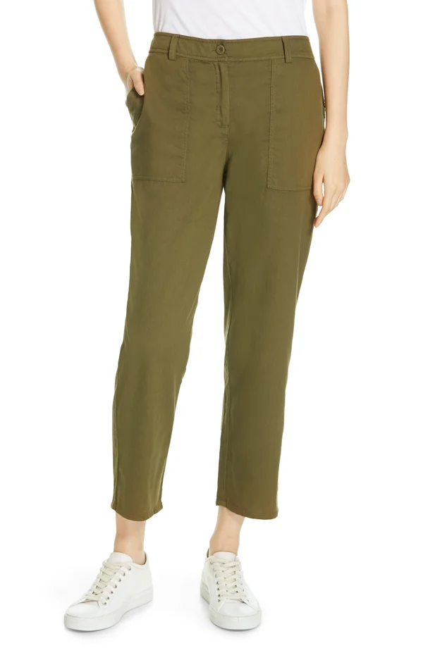 Eileen Fisher Slouchy Ankle Pants, Womens, 4, Olive