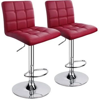Modern Square PU Leather Adjustable Bar Stools with Back, Set of 2, Counter Height Swivel Stool by Leopard Latitude Run Upholstery