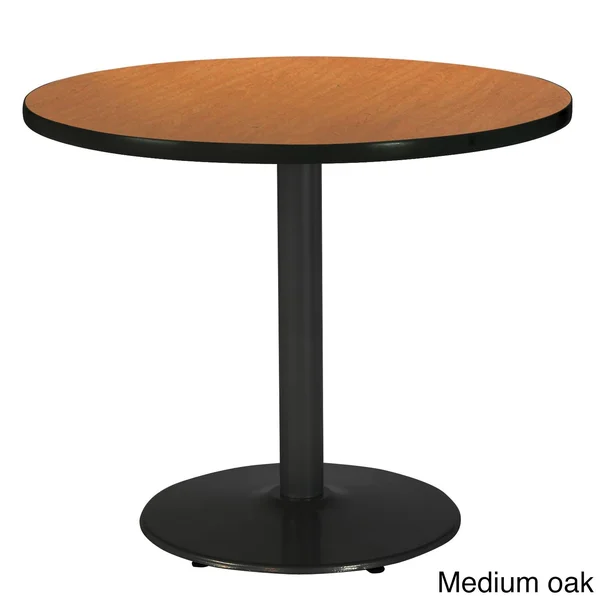 KFI 36x22 Round Pedestal Table with Medium Oak Top Round Black Base