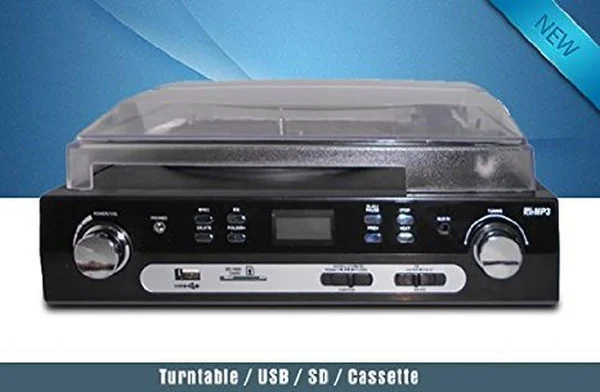Digitnow Bluetooth Viny Record Player Turntable, Cassette, Radio and AUX in with USB Port and SD Encoding Remote Control, Built in