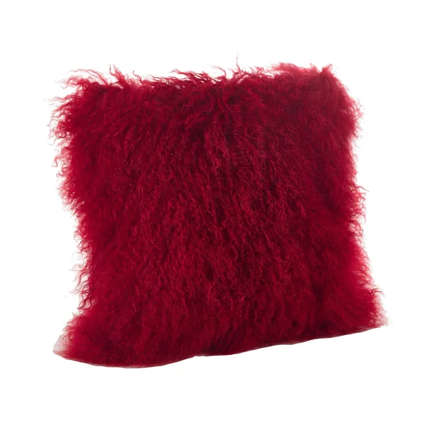 SARO LIFESTYLE 3564.R20S Mongolian Lamb Fur Down Filled Throw Pillow - Red, 20x22 x 20x22