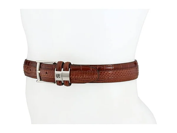 Stacy Adams 35mm Cognac Tri-Leather Embossed - Croc, Lizard, Snake Belt - Tan - 38