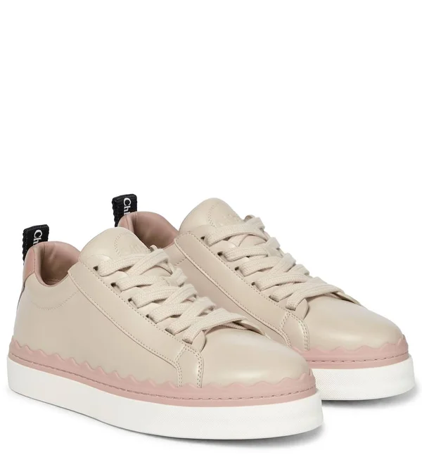 Chloé, Lauren Leather Sneakers, Women, Pink, US 7, Sneakers