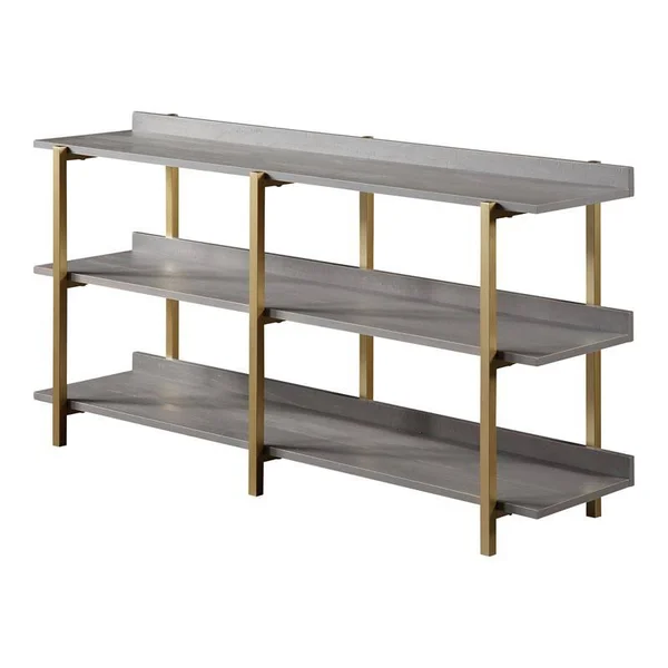 Furniture of America Teviot Wood 3-Tier Bookshelf in Antique Gray and Gold