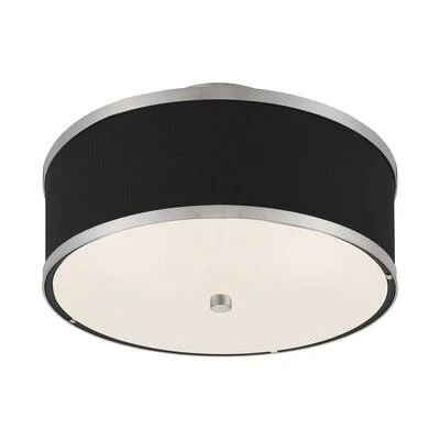 Analia 2 -Light 13x22 Semi Flush Mount Three Posts Shade Color: Black, Fixture Finish: Brushed Nickel