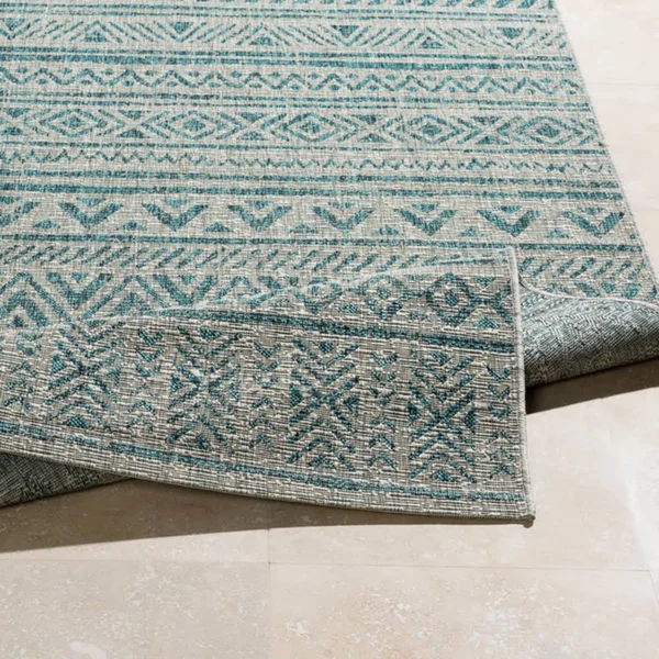 Tiwari Home 4&3x22 x 5&11x22 Marine Blue and Gray Intricate Geometric Rectangular Machine Woven Area Rug