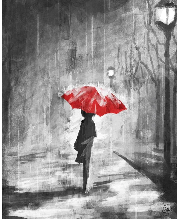 Creative Gallery A Rainy Walk Red Umbrella 20-in H x 16-in W Figurative Print on Canvas - PEO000002CAN16X20TX