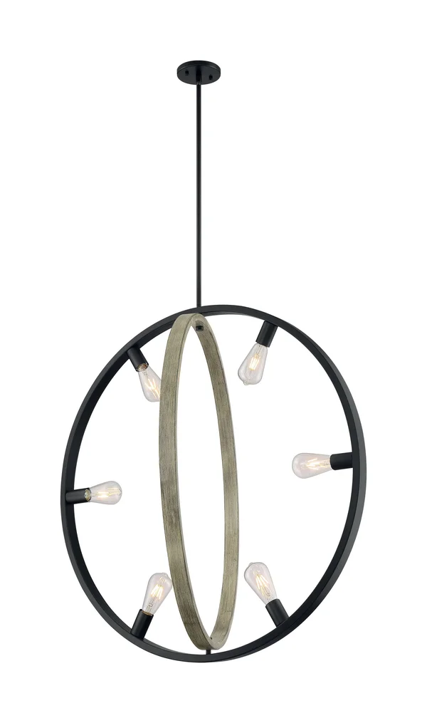 Nuvo Lighting Augusta 6-Light Pendant Black, Wood 60/6986