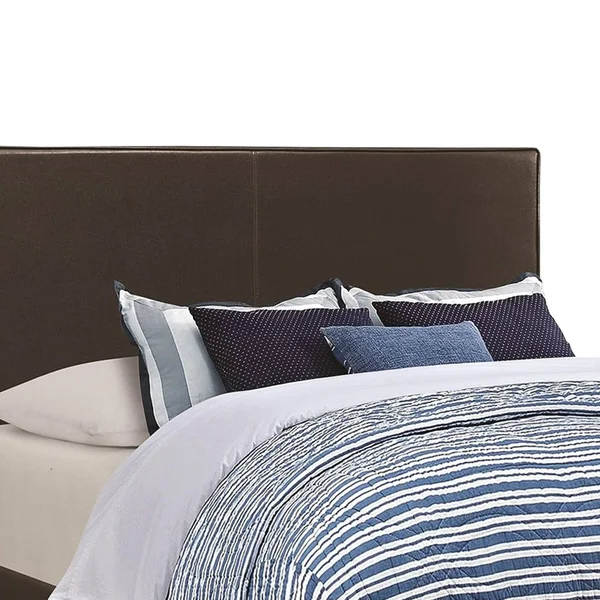 Benzara - Leather Upholstered Queen Size Platform Bed, Brown, 64.25in x 86.25in x 45.75in