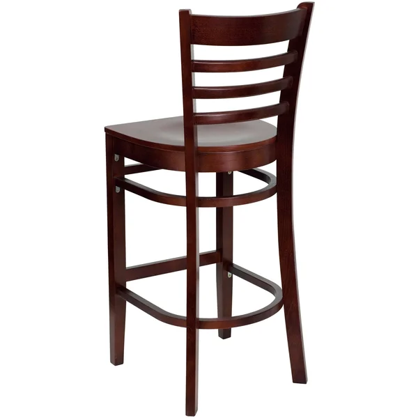 Lancaster Home 2 Pack Vertical Slat Back Wooden Restaurant Barstool - 16.75x22W x 19x22D x 43.75x22H - Black Vinyl Seat/ Cherry