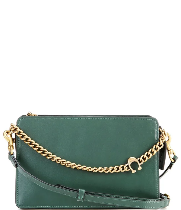 Coach 78801 Refined Calf Leather Signature Chain Crossbody Bag, Everglade