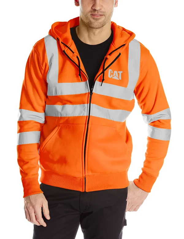 Cat Hi-Vis Full Zip Lined Sweatshirt - Men's Hi-Vis Orange
