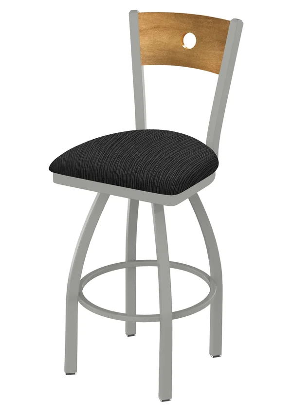 Holland Bar Stool 830 Voltaire 25x22 Counter Stool with Anodized Nickel Finish - Axis Truffle SEAT, Medium Maple BACK, and 360 Sw