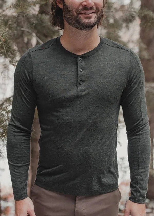 Men's Wool Henley - Rhone Trek Merino Wool Henley, Asphalt, XXL