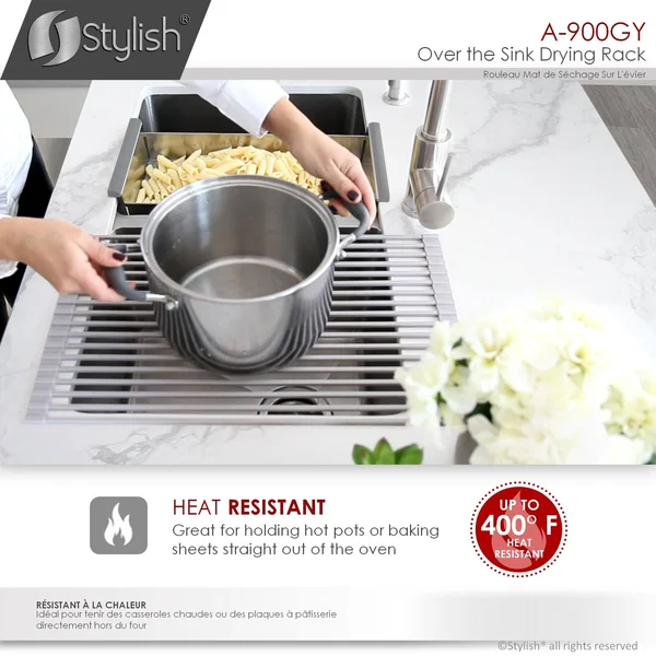 Stylish Multipurpose Over Sink Roll-Up Dish Drying Rack - Dark Grey