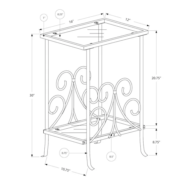 Monarch Accent Table - 30x22H, White Metal with Tempered Glass